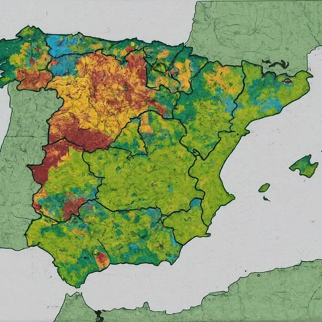 mapa de España con áreas coloreadas